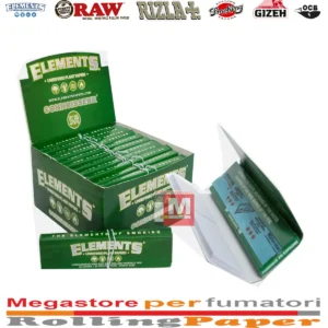 Cartine Elements Connoiseur Eco Green Lunghe Verdi King Size Slim Vegetale Filtri Di Carta 24 Libretti