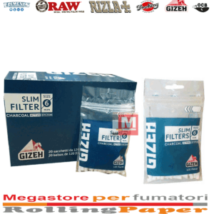 Filtri Gizeh slim 6mm carboni attivi spugna liscia 20 bustine 120 filtri